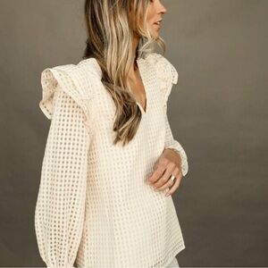 Entry Crème Windowpane Ruffle Top